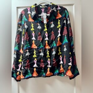 Alice + Olivia Black Blouse with Colorful Dress Print